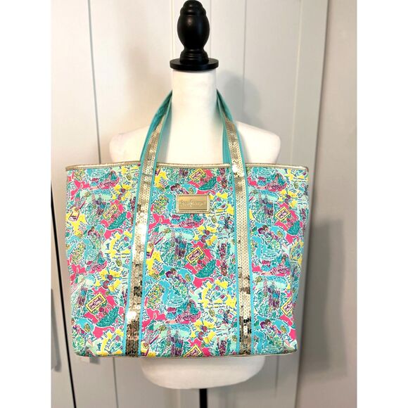 Lilly Pulitzer In The Beginning Gold Sparkle Tote Bag – Gold Sequin Trim - Picture 16 of 16